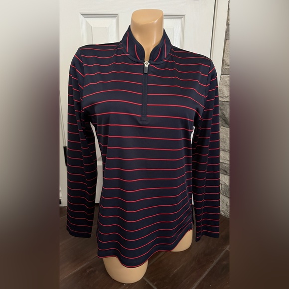 Tory Burch Sport Half Zip Performance Pullover 1/4 Zip Navy Red Stripes Medium - Picture 1 of 12